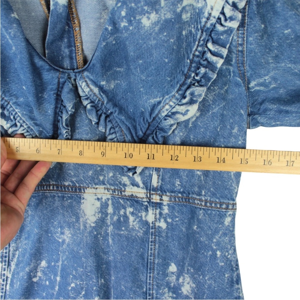 Ganni Light Bleach Denim V-neck Ruffle Collar Dress Size 38 US 6 - Picture 14 of 15